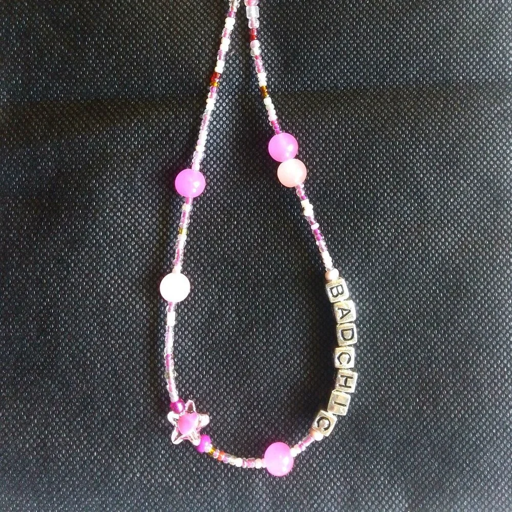 Beaded Phone Wrist Strap, Cellphone Lanyard Chain with BadChic Letters